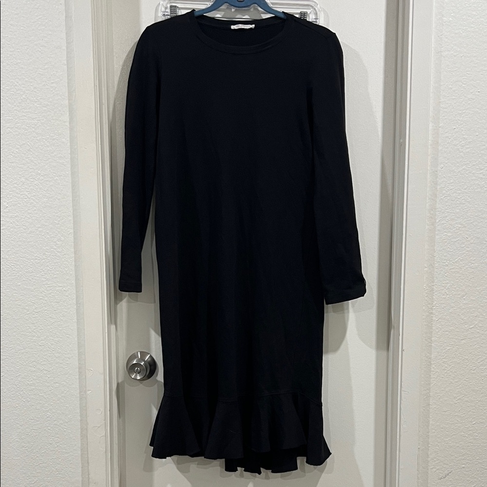 Zara Black Midi Dress Ruffle Bottom Hem 100% Cotton Size Small
